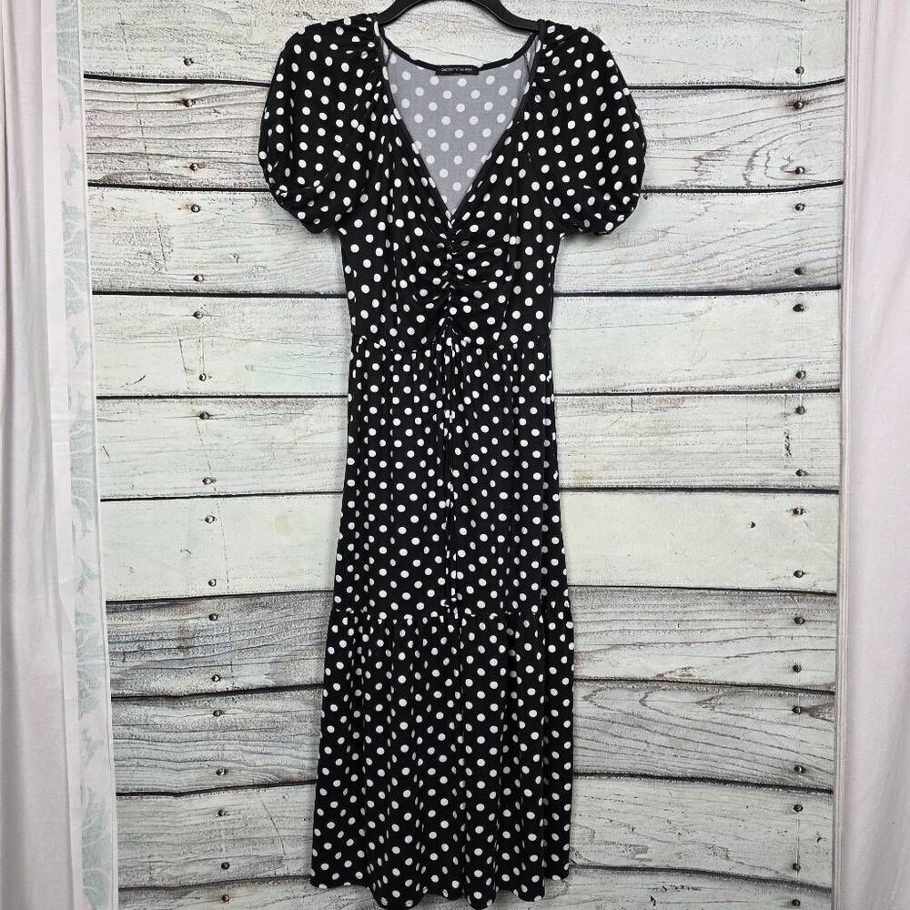 Caution to the Wind S Black White Polka Dot Dress